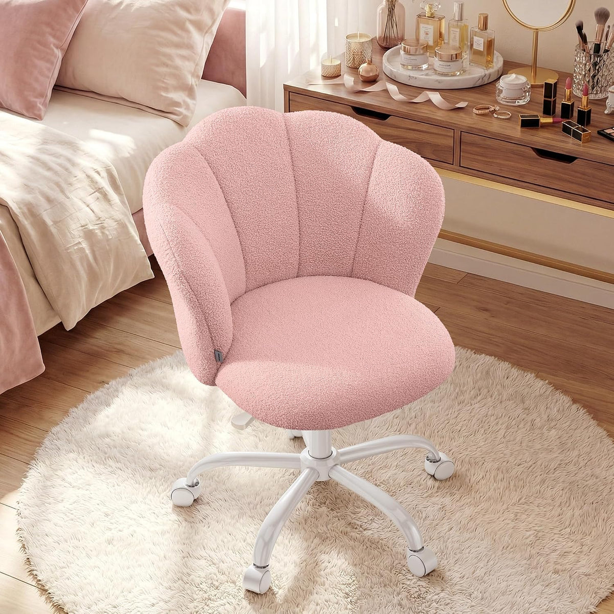 Coiffeuse, Tissu Peluche, 110 kg, réglable, Chaise de Bureau Pivotante 360°, SONGMICS, 10 cm, Supporte 110 kg, OBG030SA01, Hauteur Réglable