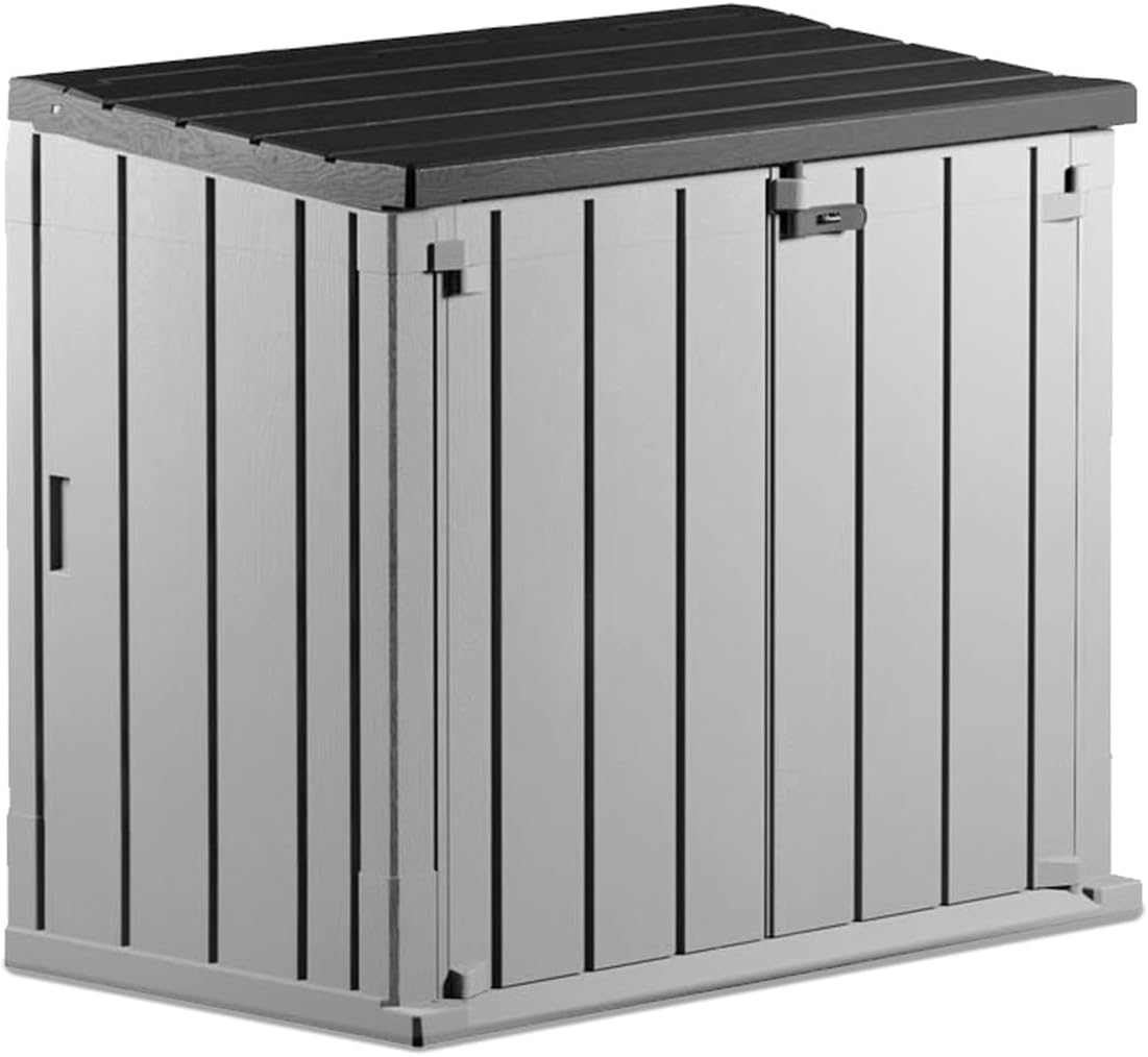 Avilia Conteneur, Coffre de rangement et outils effet bois, 74, 5 × 129, 5 × 111 cm, Caisse multifonction d'extérieur à 2 portes, 842L, anthracite