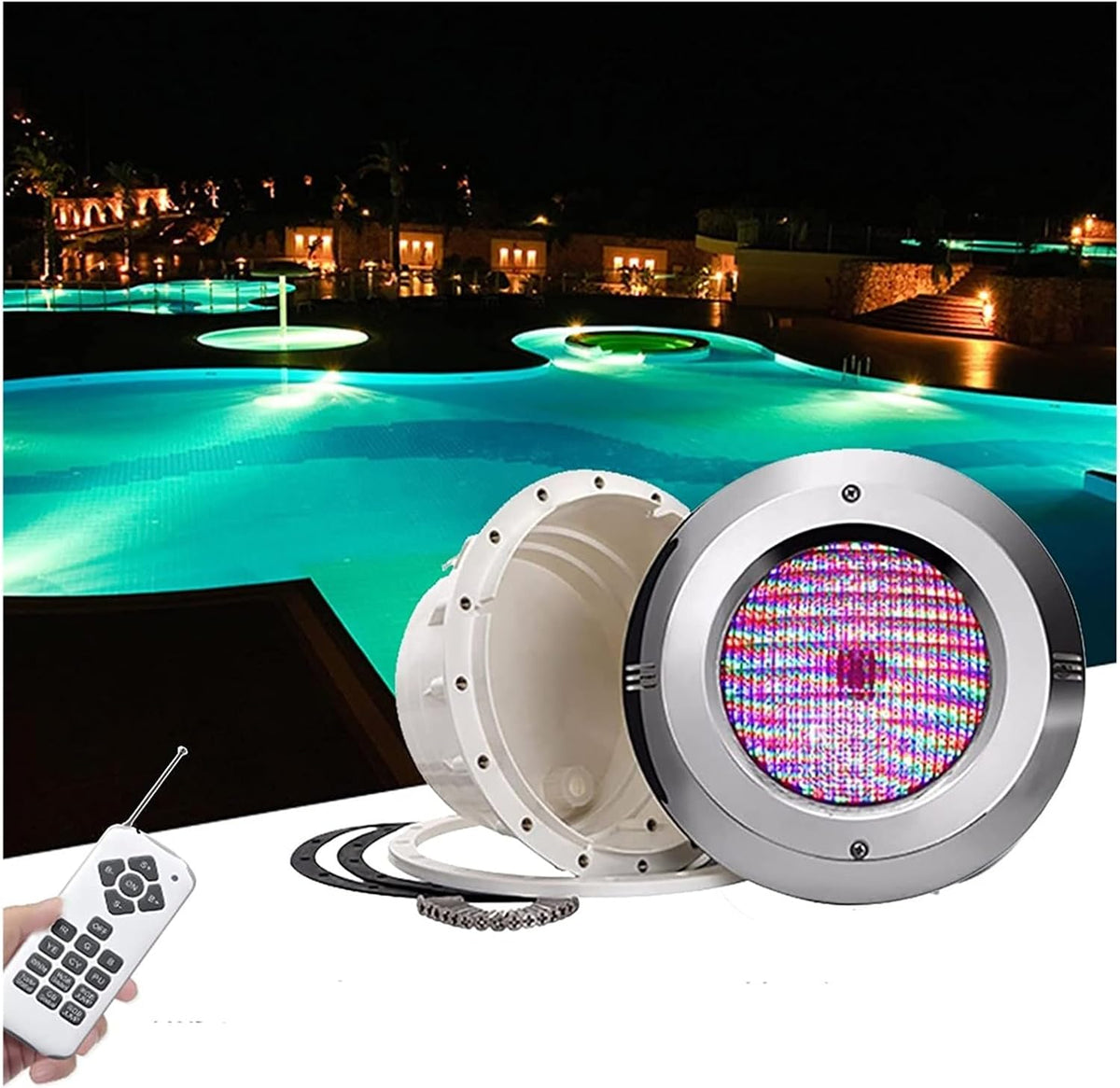 Éclairage pour plan d'eau, acier inoxydable, télécommande, 12 V, WZYJLyds, 10 MODES, 7 modes, 3 modes, Couleur: RGB + Télécommande, PAR56 IP68, 12V