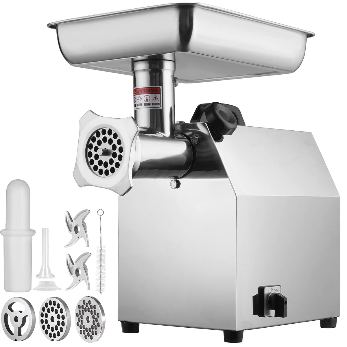 Hachoir à viande, acier inoxydable, 1100 W, VEVOR, 180 kg, 370 × 270 × 70 mm, 6000 W, 10 mm
