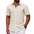 Chemise homme L beige tissu effet lin manches courtes style décontracté