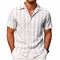 Chemise homme M blanche à rayures bleues manches courtes col ouvert
