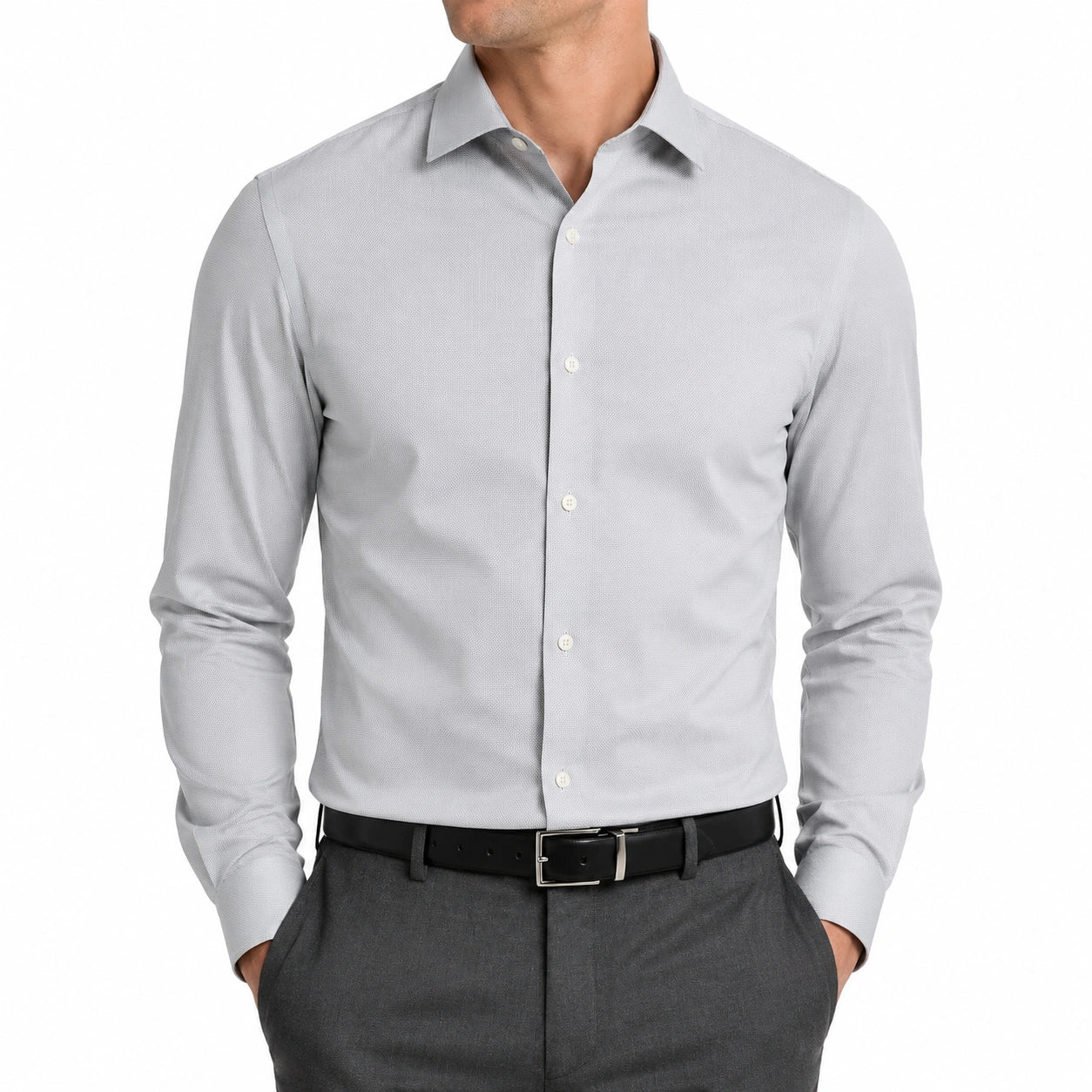 Chemise homme M gris clair tissée à manches longues style habillé