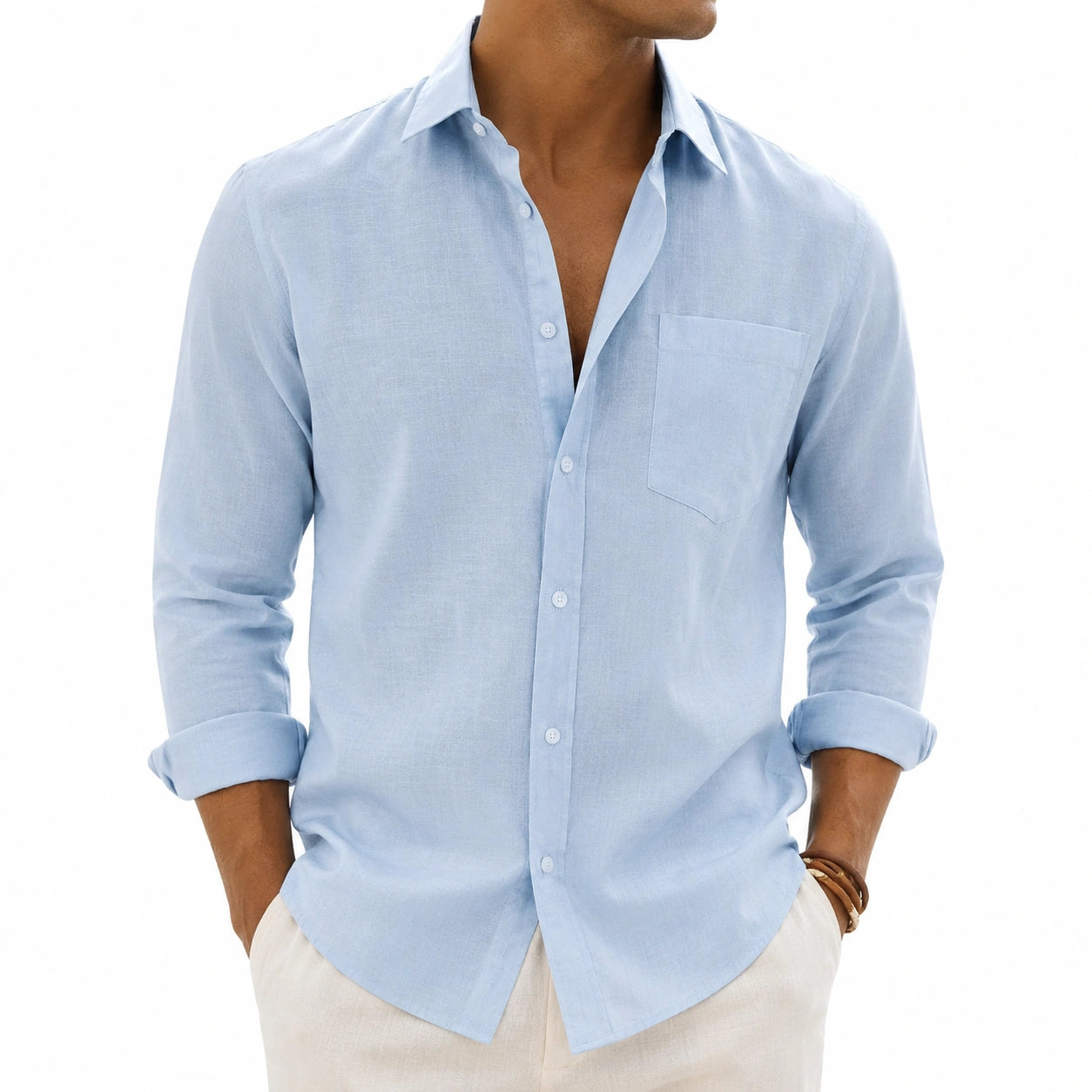 Chemise homme M en tissu bleu ciel à manches longues coupe droite