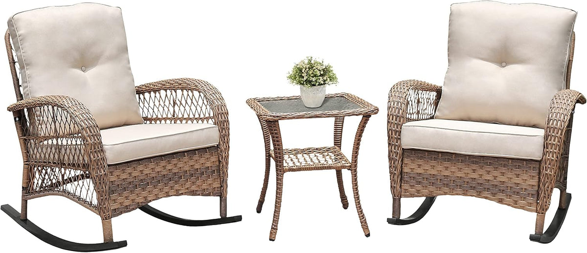 Fauteuil, 5 mm, ensemble de 2 chaises à bascule et table basse en verre trempé pour jardin, ART TO REAL, 84 cm, 72 cm, 89 cm, 50 cm, porche