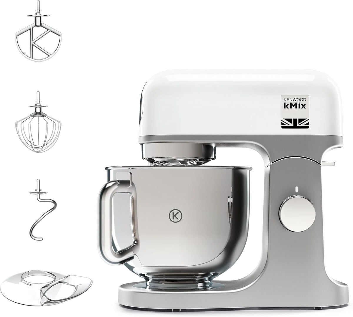 Kenwood Robot multifonctions, Robot Pâtissier 1000W 5L Bol Inox 6 Vitesses Blanc, 1000 W, acier inoxydable, KMix