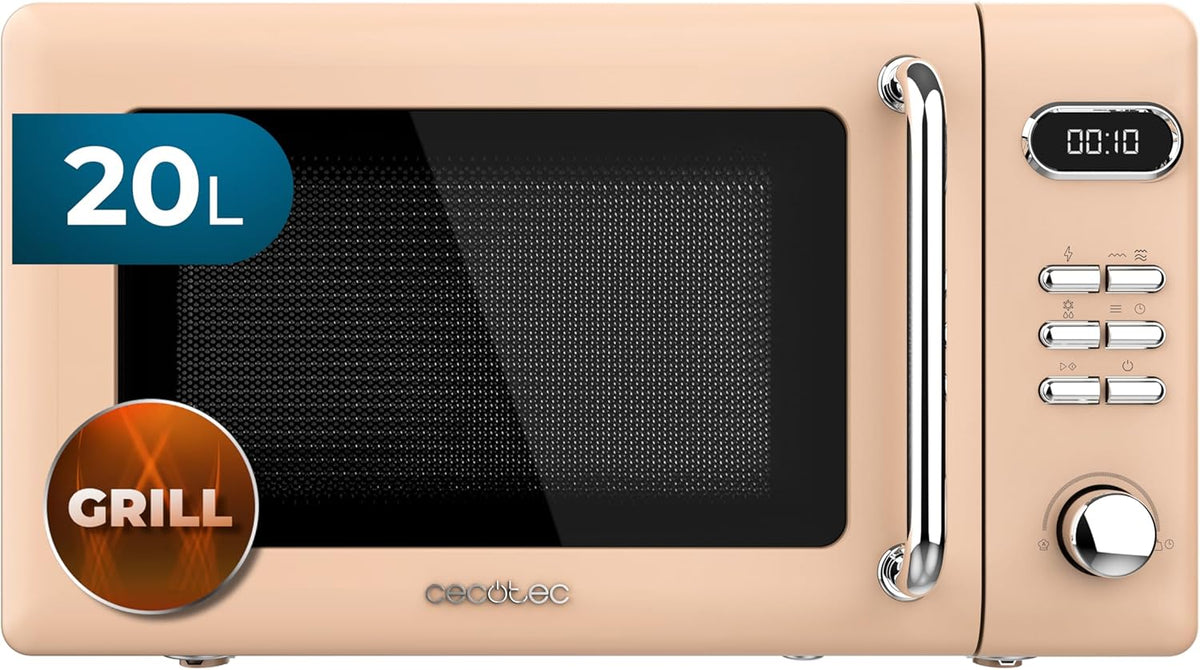 Four micro-ondes, Micro-ondes avec Gril 20 L Proclean 5110 Retro Beige 700W, Cecotec, 700 W, 5 niveaux, 8 programmes, minuterie