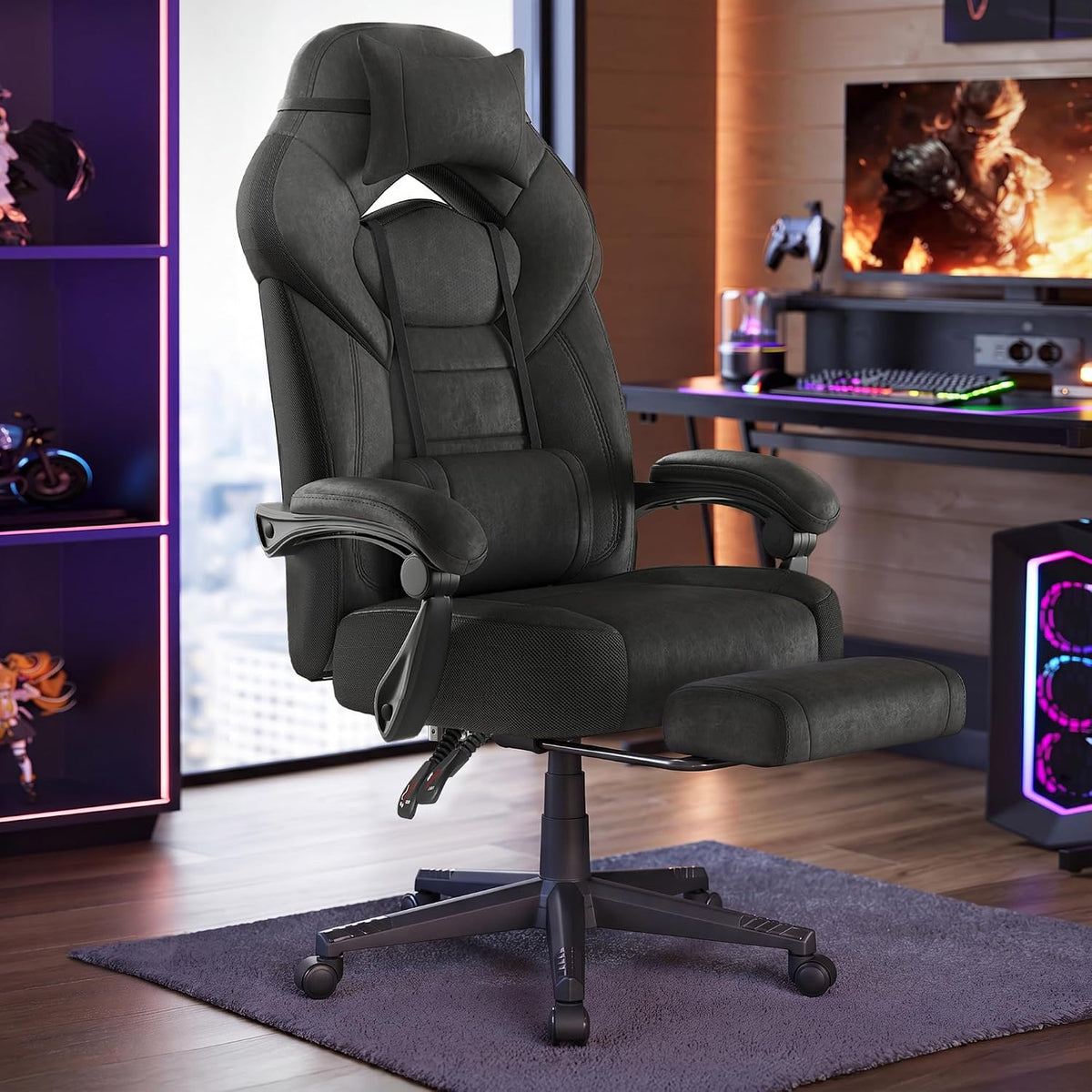 Chaise SONGMICS OBG077BH21, 150 kg, réglable, 54 cm, 11, 5 cm, Capacité de Charge de 150 kg, Noir d'encre OBG077BH21, avec Repose-Pieds