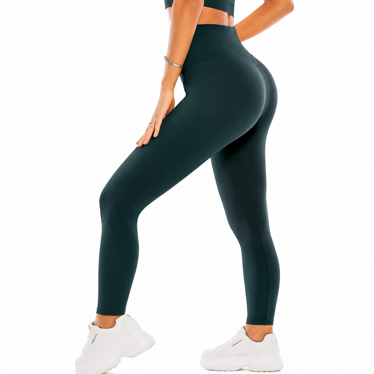 Legging femme taille S en tissu extensible vert foncé taille haute pour sport ajusté