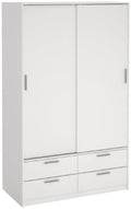 Armoire, 4 tiroirs, rails de suspension et étagères, finition blanche, solution de meuble peu