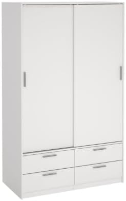 Armoire, 4 tiroirs, rails de suspension et étagères, finition blanche, solution de meuble peu
