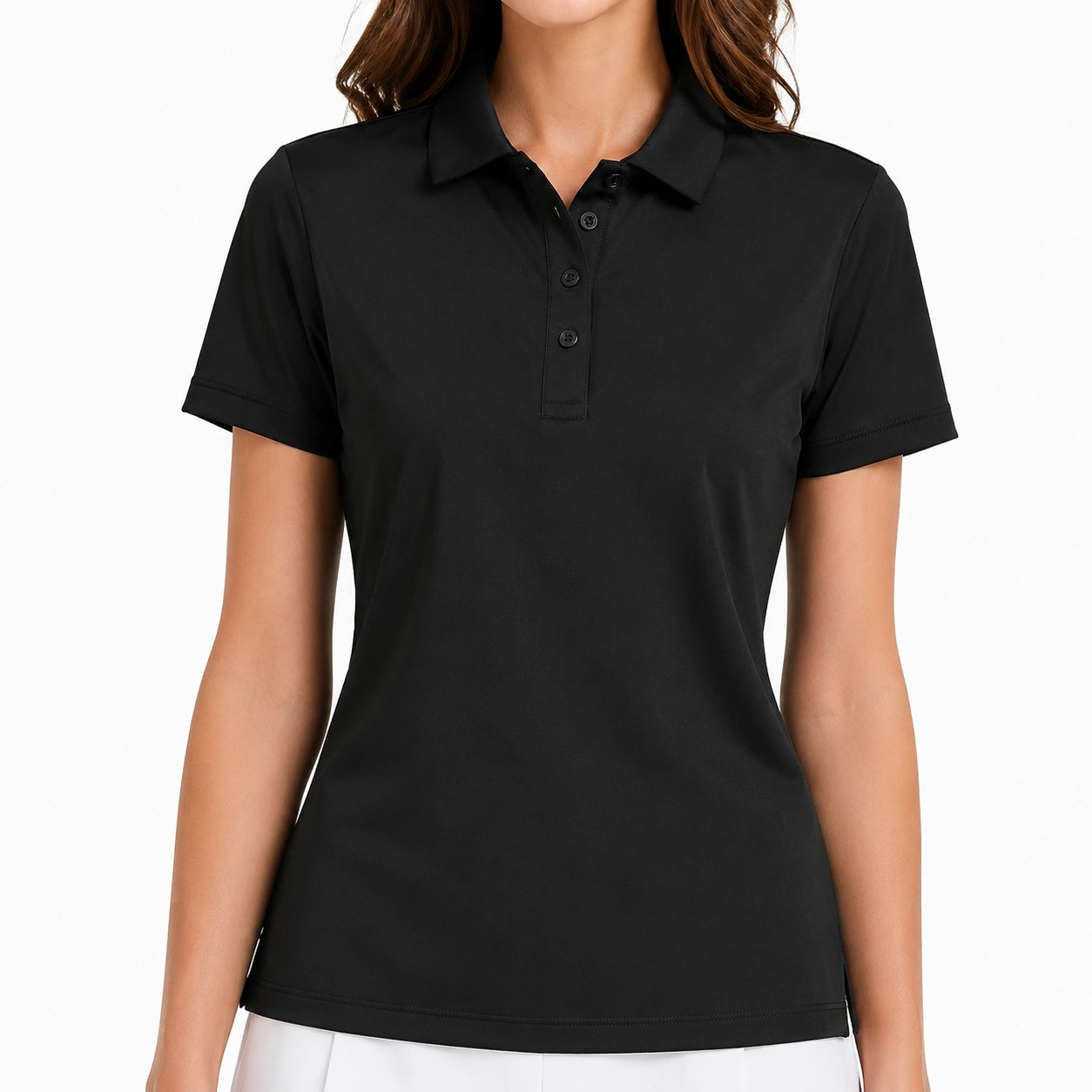 Polo femme M en tissu noir à manches courtes coupe ajustée