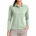 Polo femme M vert sauge en tissu synthétique à manches longues style classique