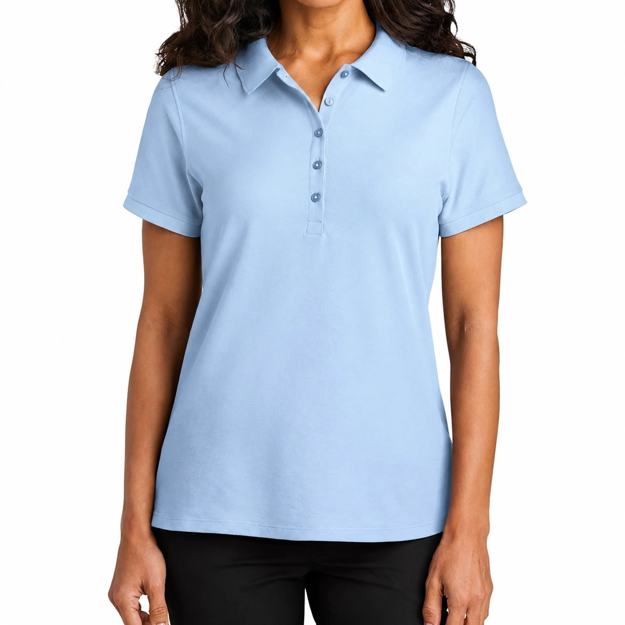 Polo femme taille L en tissu bleu clair à manches courtes style classique