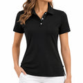 Polo femme L noir en maille synthétique à manches courtes