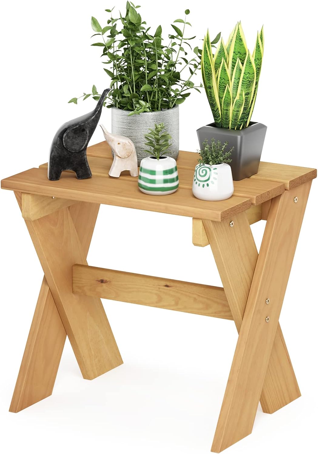 Table de service, Tioman Table d'appoint avec Support pour Fleurs, 45, 2 (W) x 43, 9 (H) x 35, 1 (D) cm, Bois de Pin, Furinno