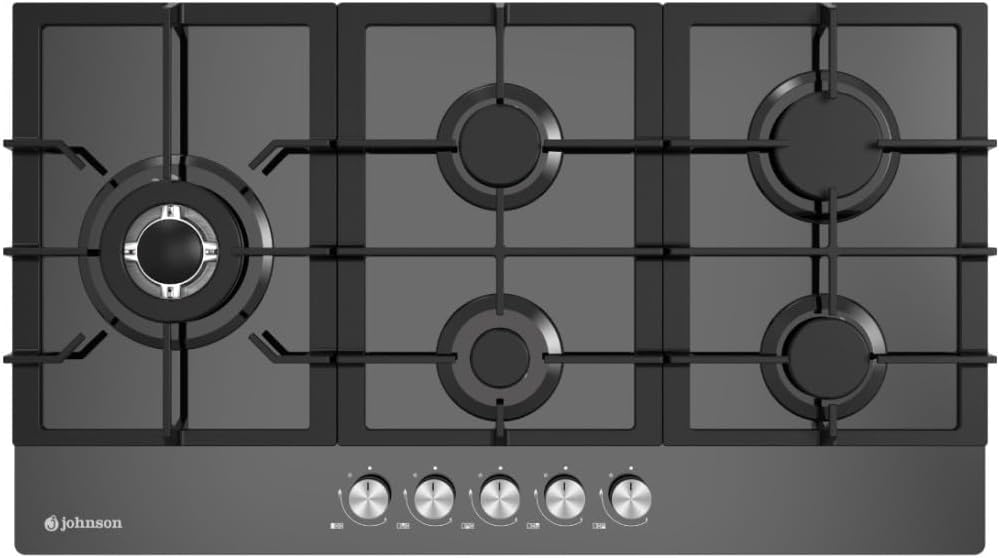 J Johnson Plaque de cuisson, 90 cm, verre, 9 cm, 51 cm, 83 cm, 48 cm, 240 V, 1 kW, 1, 75 kW, 3 kW, 2 kW, 60 Hz, 5 zones, 5 flammes