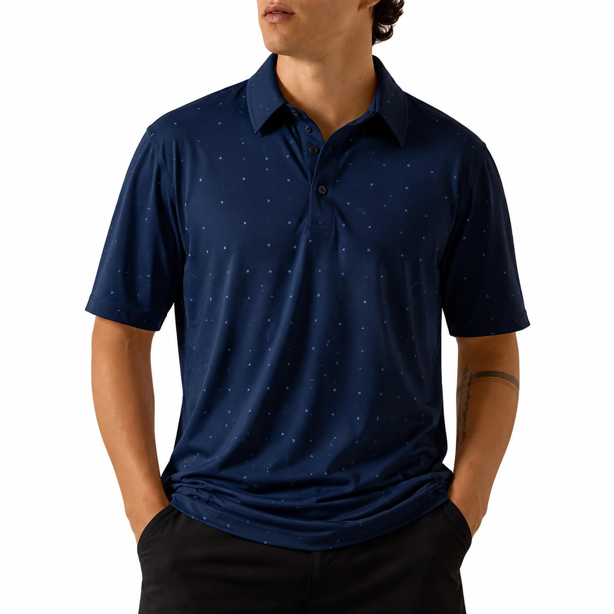 Polo homme taille L bleu marine à manches courtes motif géométrique