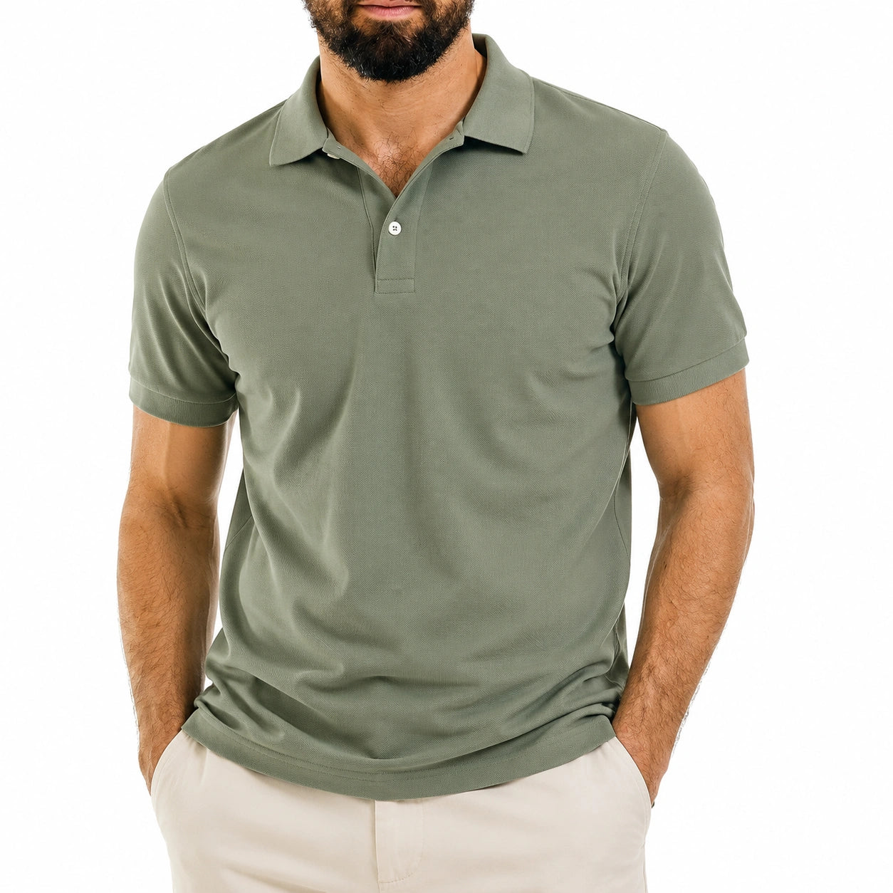 Polo homme taille M en maille piquée vert kaki à manches courtes
