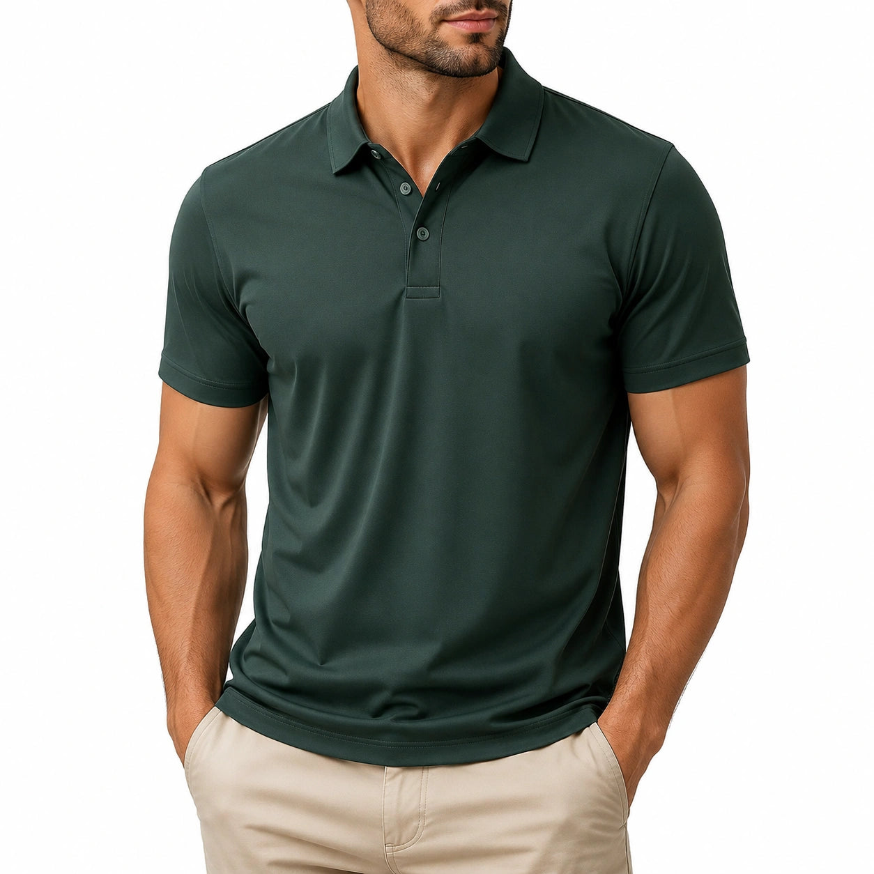 Polo homme taille M en tissu vert foncé à manches courtes style classique