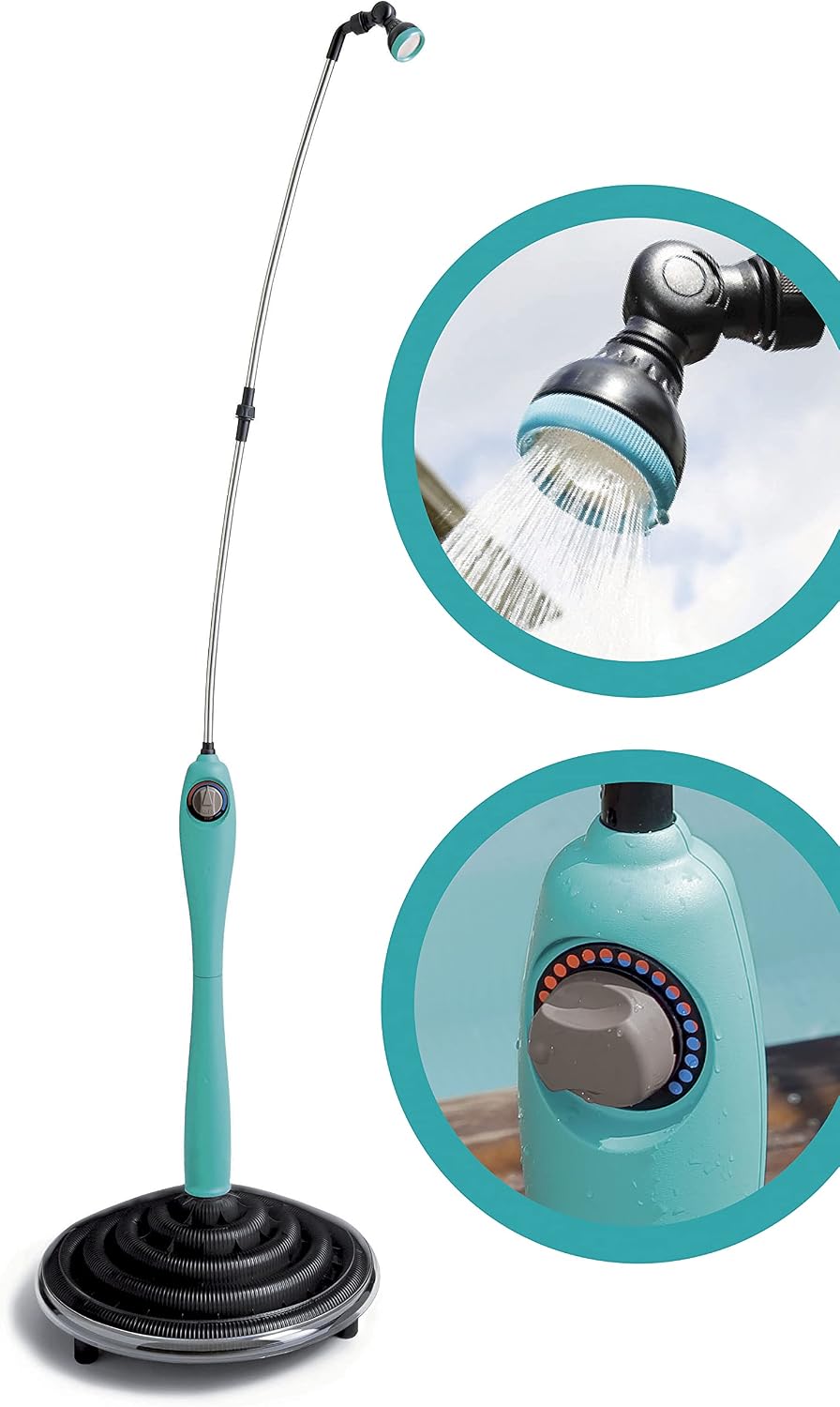 G&F Douche de jardin, pour l'extérieur, réglable, GF Garden Solaire Sunny Style, Piscine, Bleu