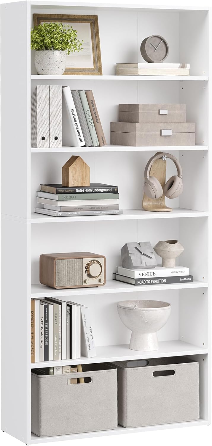 Bibliothèque, réglable, 6 Niveaux, VASAGLE, 24 × 80 × 160, 7 cm, 3 cm, 12 mm, Étagère sur 6 Niveaux, pose libre, Meuble de Rangement Ouvert