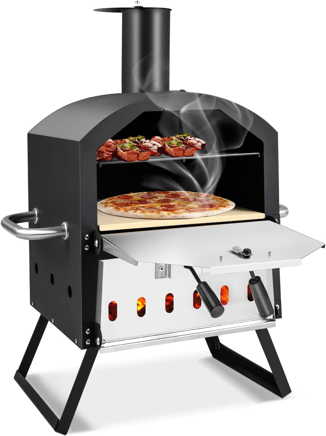FANTASK Four à pizza, pliable, acier inoxydable, portable, pierre à pizza et pieds pliables, pelle à pizza, couvercle étanche