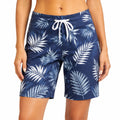 Short de bain femme M bleu marine imprimé feuillage à cordon style tropical
