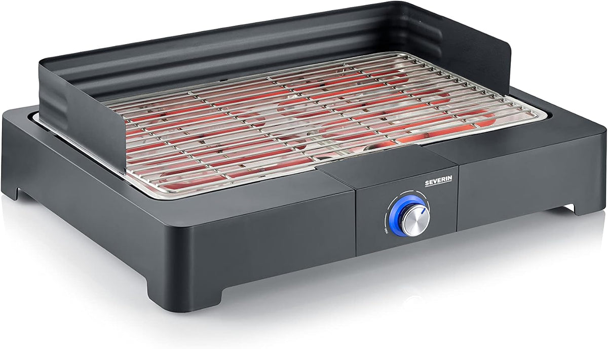 Severin Grill électrique, éclairage LED, acier inoxydable, 44, 5 × 26 cm, 8 cm, 250 °C, réglable, grille acier inoxydable, Barbecue électrique