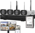 Caméra de surveillance, Kit Caméras de Surveillance WiFi 2K Professionnel avec 4 Caméras IP, NIVIAN, NVR 10 Canaux, Wi-Fi, éclairage LED