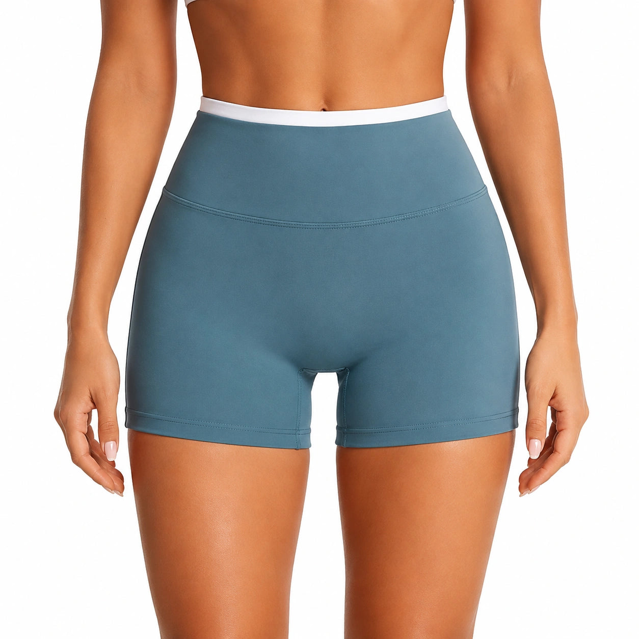 Short cycliste femme M taille haute bleu pétrole extensible sport