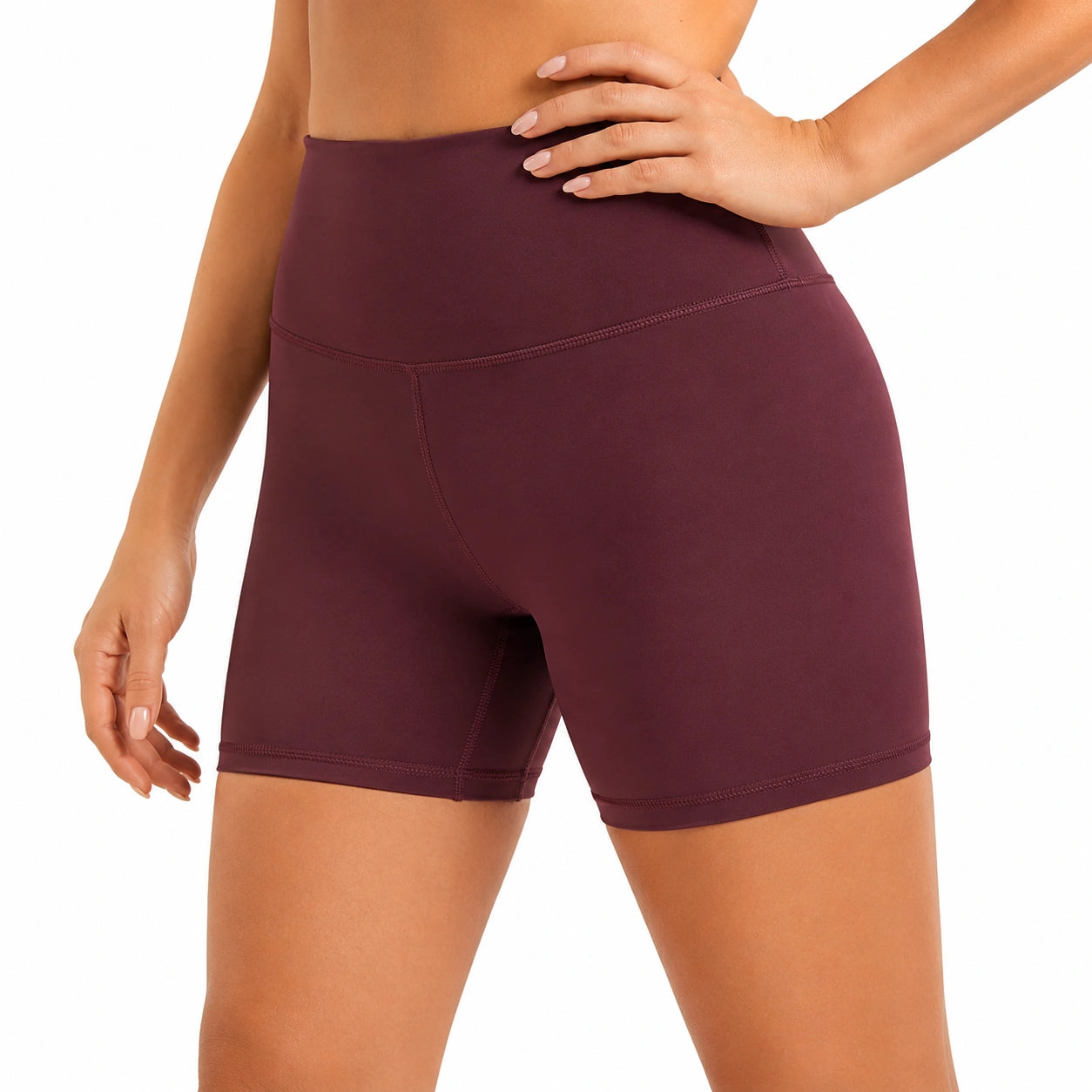 Short cycliste femme M taille haute extensible bordeaux pour sport