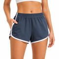 Short de sport femme S en tissu synthétique bleu marine à liserés blancs style running