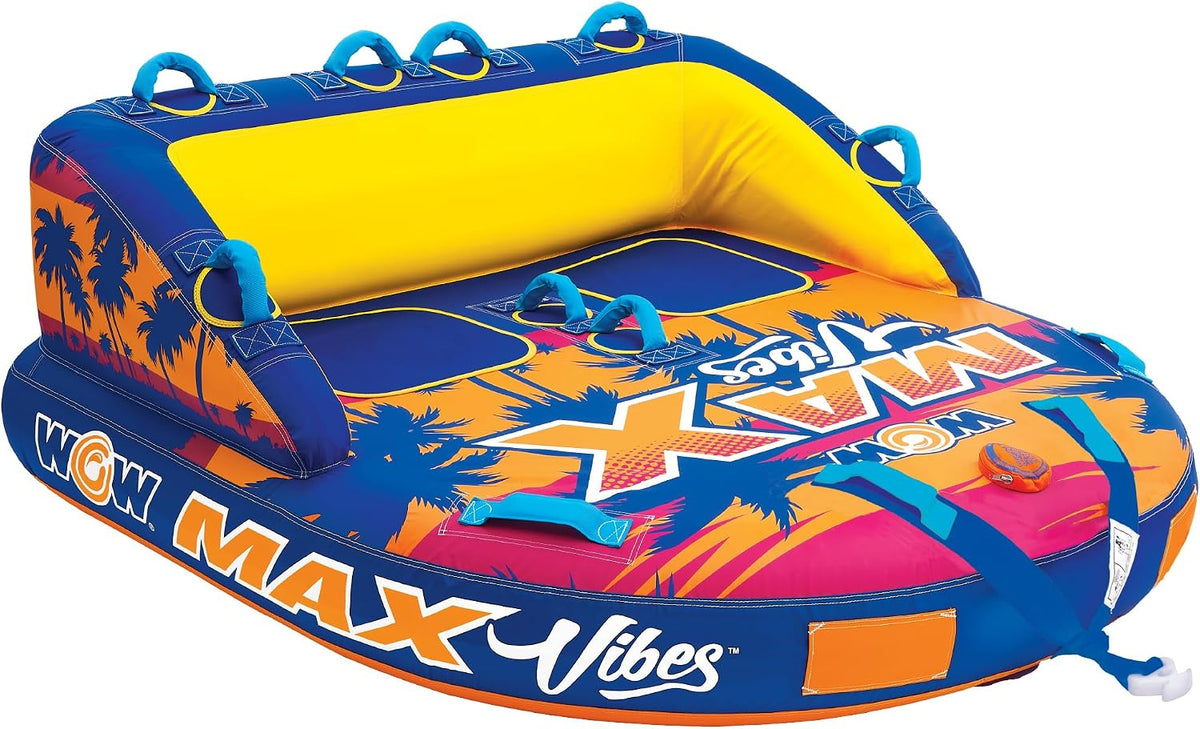 WOW Sports Bouée tractables, 1–2 conducteurs, pour bateau, Max Vibes Tropic Rush Tube tractable, jeunes et adultes