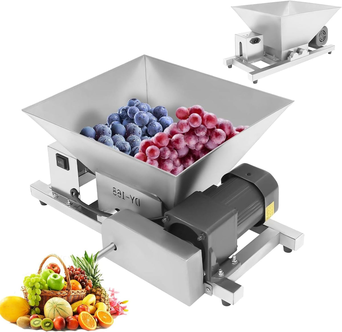 Pressoir, broyeur à Raisins et Pommes avec trémie de 4 l, acier inoxydable, pour Pain et légumes au Sucre Roux, 20 kg, 60 W, 75 tr/min