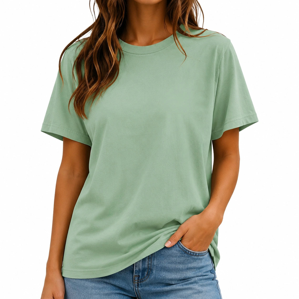 T-shirt femme taille M vert col rond coupe ample