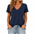 T-shirt femme taille S bleu marine en tissu à col V manches courtes décontracté