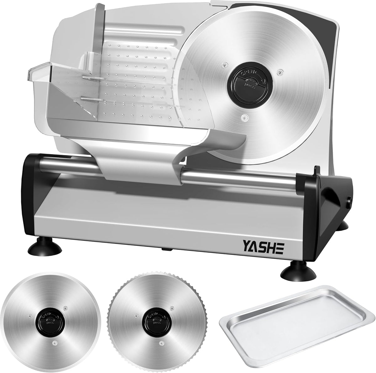 Trancheuse, Lames En Acier Inoxydable Dual 19CM, Idéale Pour Viande, Épaisseur Réglable De 0-15mm, 15 mm, YASHE, Pain Et Légumes, 200W, Fromage