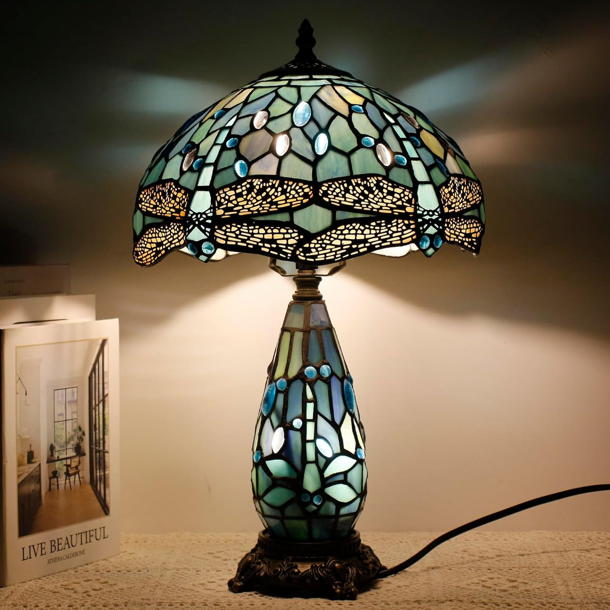 Lampe de table, verre, 30, 5 × 48, 3 cm, éclairage LED, Veilleuse d'appoint pour chambre à coucher, TCODTPOL, 30, 5 cm, 14 cm, chevet, lecture