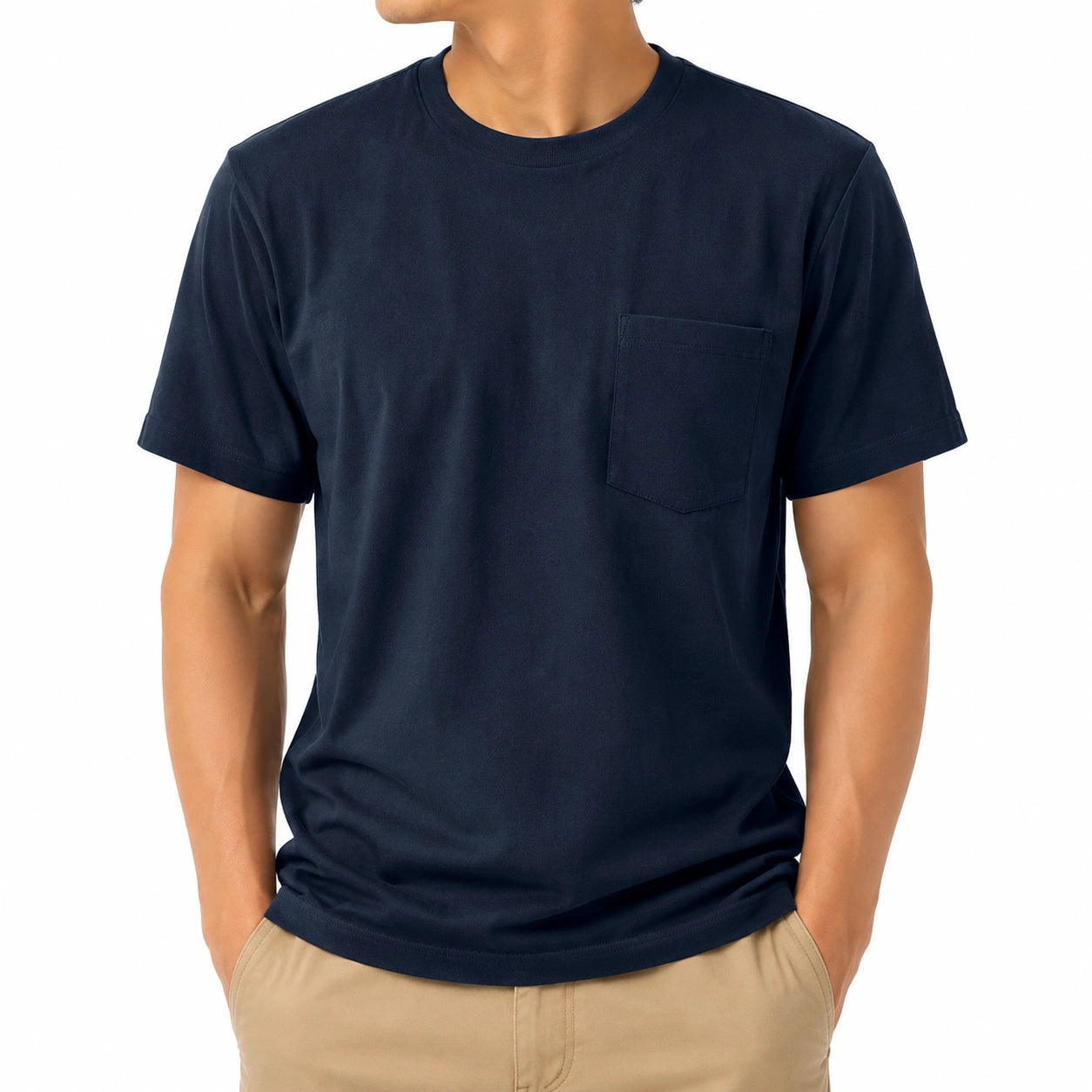 T-shirt homme L bleu marine à poche poitrine col rond manches courtes