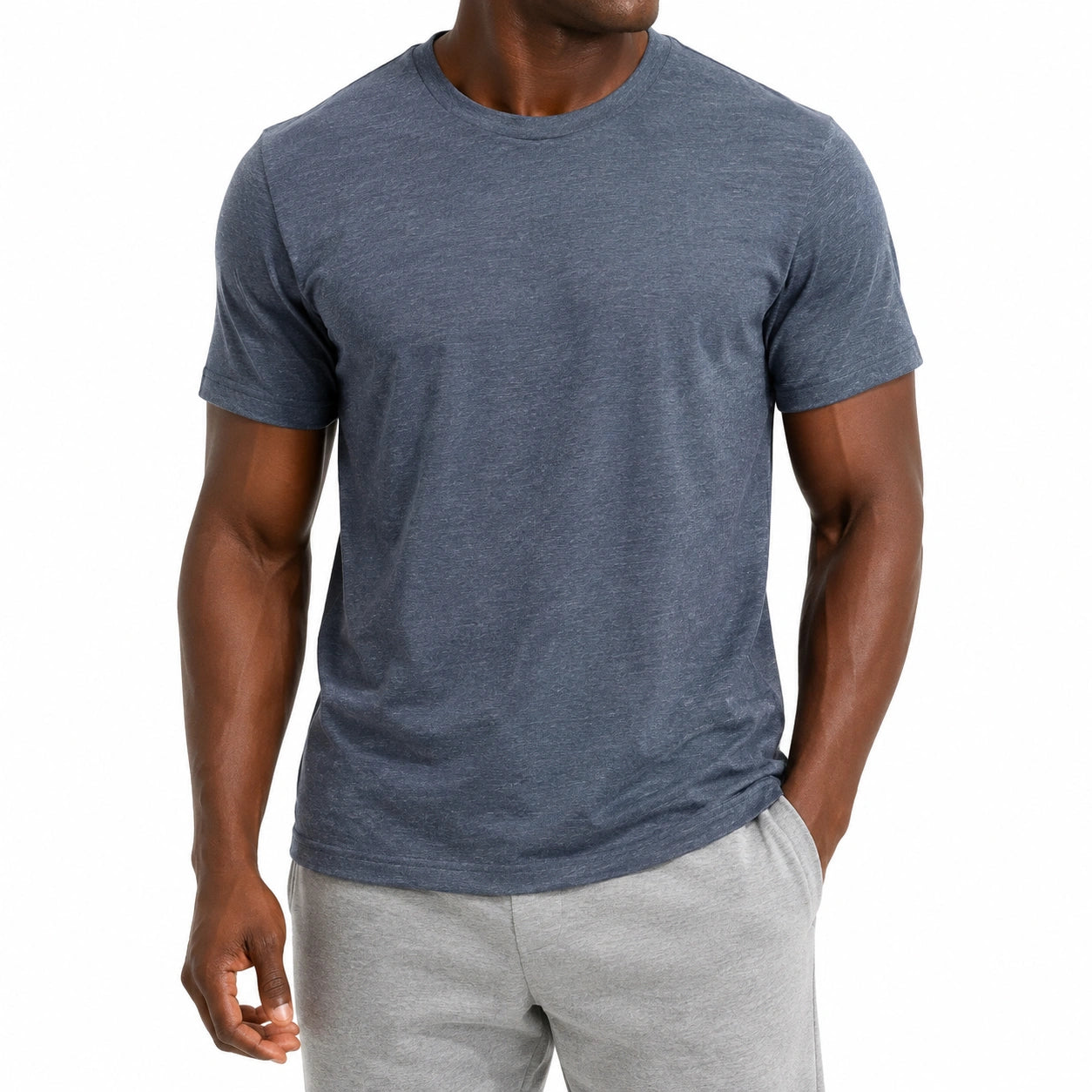 T-shirt homme taille M bleu ardoise uni manches courtes coupe décontractée