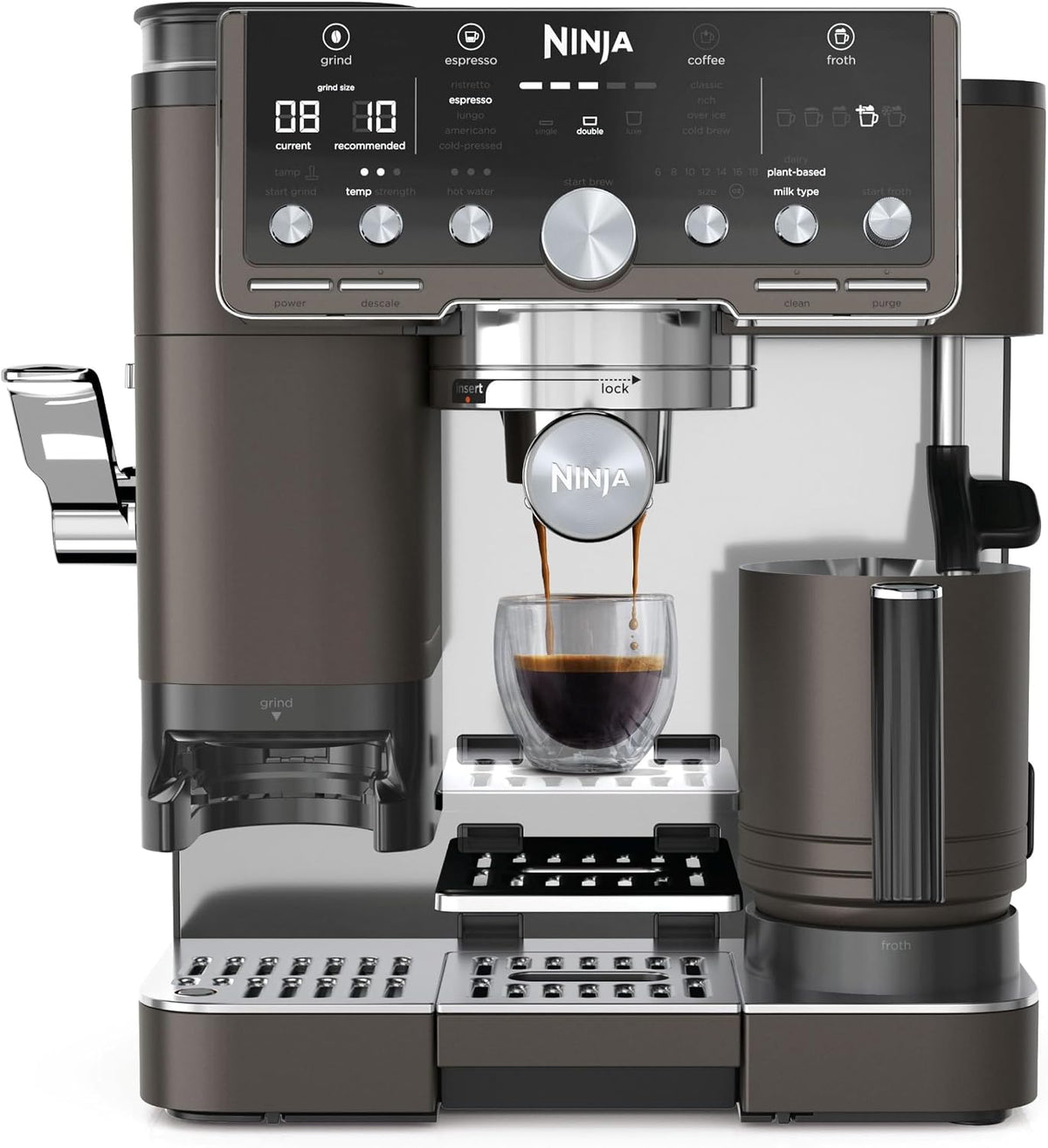 NINJA 3-en-1 ES701EUBR Machine à café, 35, 5 cm, Infusion à froid et Espresso avec broyeur à grains et mousseur à lait intégrés, réservoir d'eau