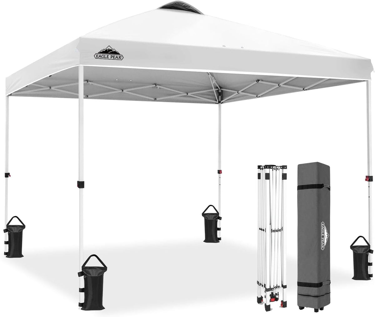 Tonnelle EAGLE PEAK, 3 × 3 m, 8 Piquets, 4 Cordes, 4 Sacs de Lestage, 9 m2 d'Ombrage, Blanc, portable, Tente Facile à Monter