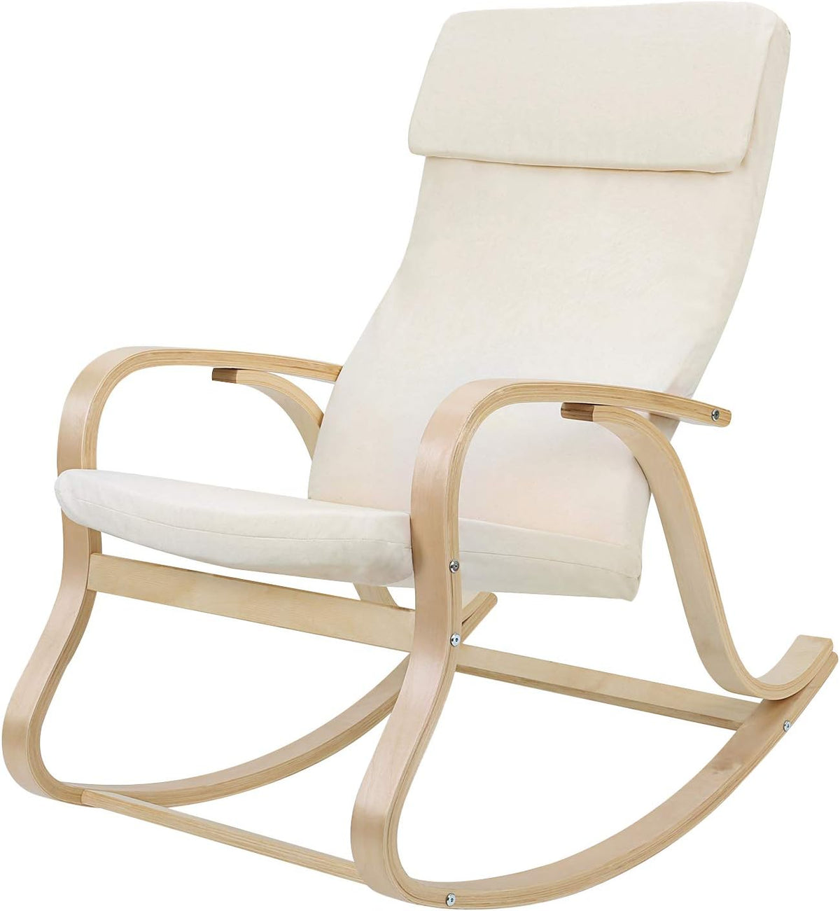 Fauteuil, Beige et Couleur Boisée LYY30M, 120 kg, avec Accoudoirs en Bois, pour Chambre, SONGMICS, 90 × 65 × 98 cm, Capacité 120 kg, Salon
