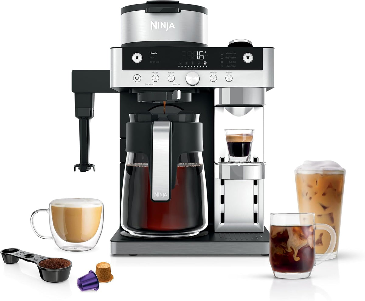 NINJA 2-en-1 Machine à café, 1, 8 L, pliable, verre, 41, 1 cm, 27, 4 cm, 32, 6 cm, Noir, réservoir d'eau