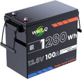 WILLQ Batterie à décharge profonde, Batterie Lithium LiFePO4 12V 100Ah 6000 Cycles BMS 100A Puissance maximale 1280W, 229 × 143 × 208 mm, 12 V