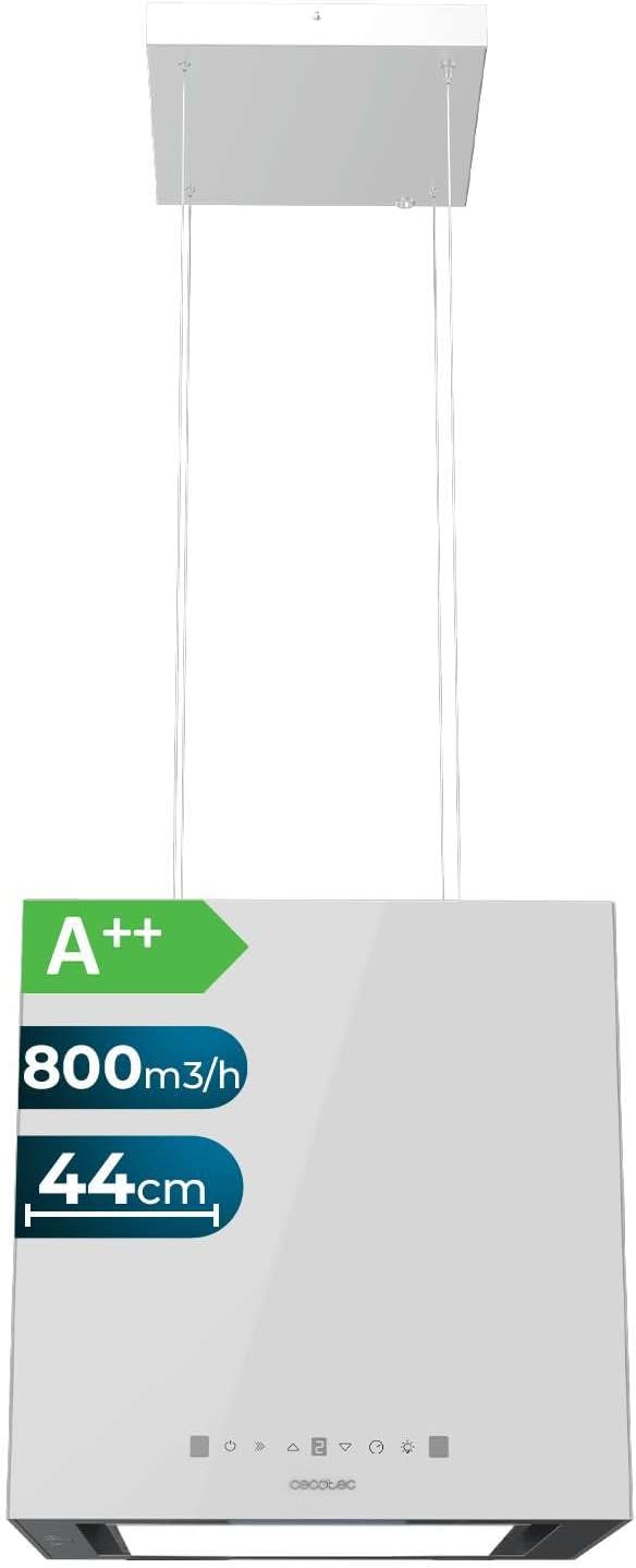 Cecotec 800M3 Hotte aspirante, 44 cm, éclairage LED, verre, 3 niveaux, 44cm, 210W, 220W, Aspiration 800M3/H, Moteur 210W, 3 Puissances