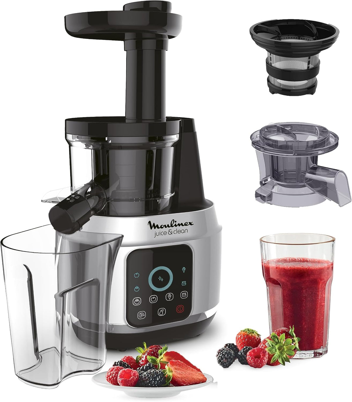 Moulinex Extracteur de jus à vis simple, réglable, 800 ml, 2 vitesses, 150W, Gris, Extracteur de jus Juice & Clean