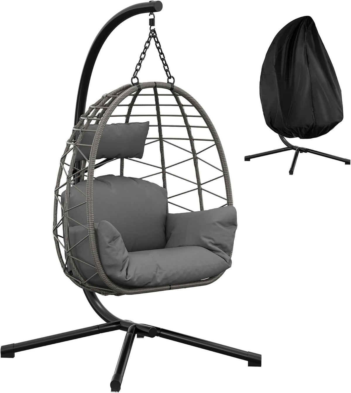 Siège suspendu, salon ergonomique intérieur et extérieur, pliable, 150 kg, Crevyteg, capacité de 150 kg, Chaise œuf suspendue robuste avec support