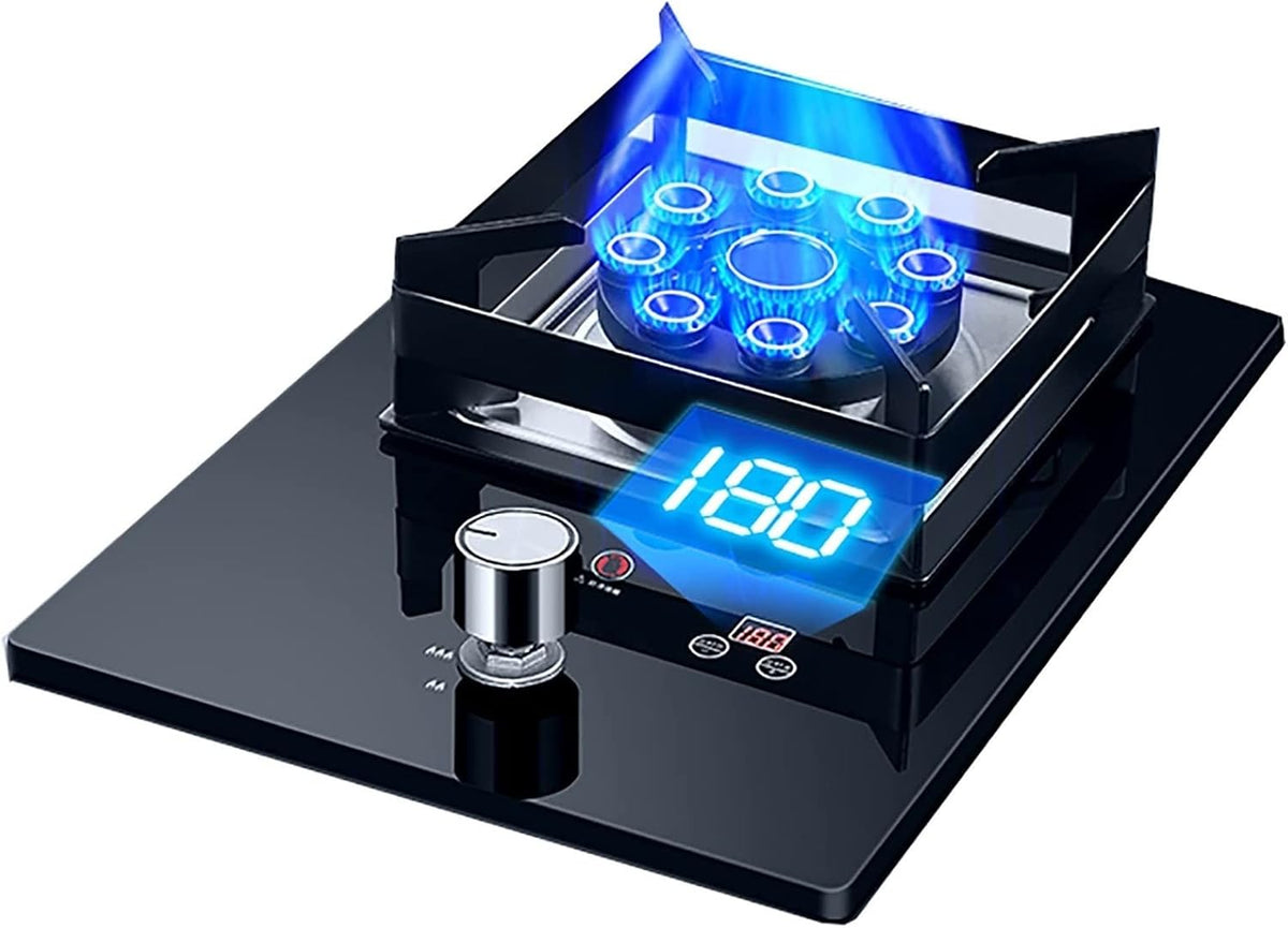 XLTFUC Plaque de cuisson, 5, 2 KW, Adapté À La Cuisine Domestique, Support De Casserole En Fonte En Verre Trempé Noir, 1 Brûleur, pose libre